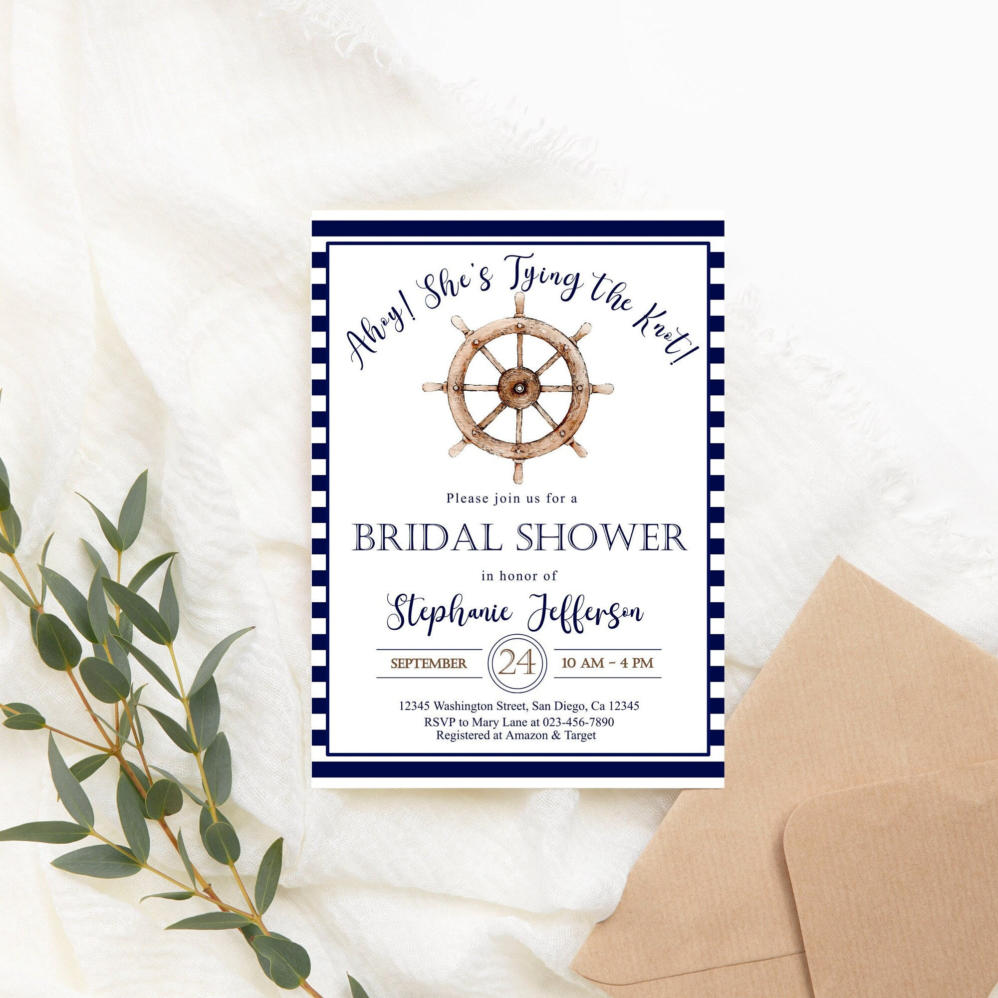 Editable Blue Nautical Bridal Shower Invitation Nautical - Etsy