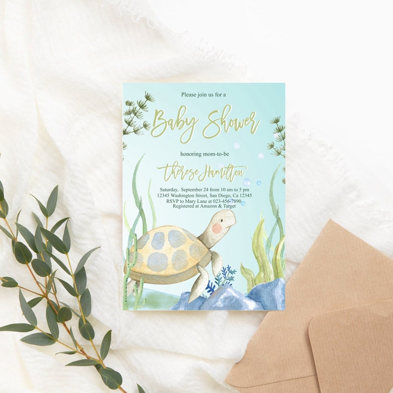Editable Turtle Baby Shower Invitation Ocean Baby Shower Etsy