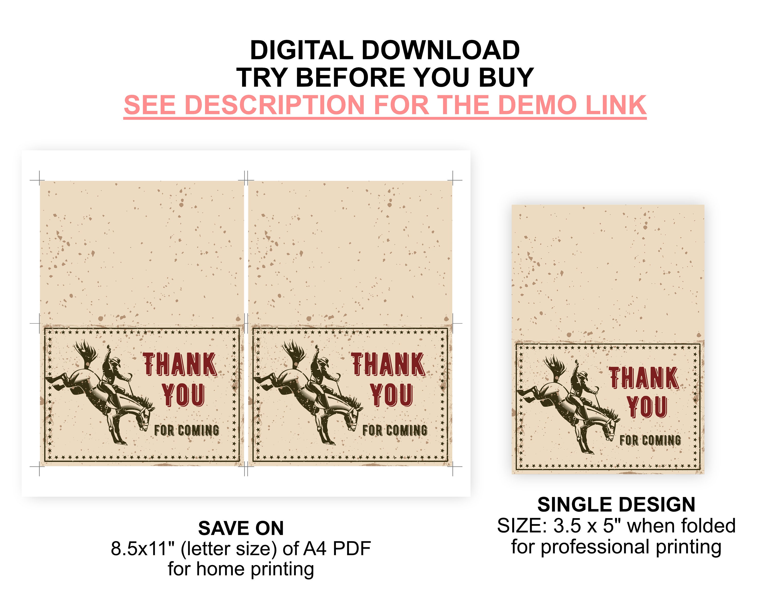 Editable Rodeo Thank You Card Printable Cowboy Rustic Horse - Etsy UK