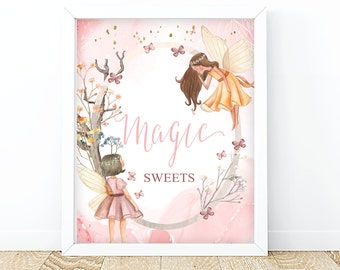 Fairy Favor party sign decor Enchanted magical forest Magic Sweets Girl birthday celebration decoration Printable digital download