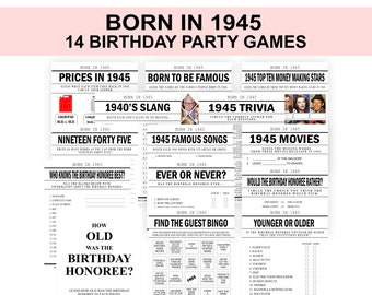 79th Birthday Party Games Born in 1945 Birthday Games Bundle 1945 Trivia fun 79th party games for Men Women PRINTABLE Digital Download