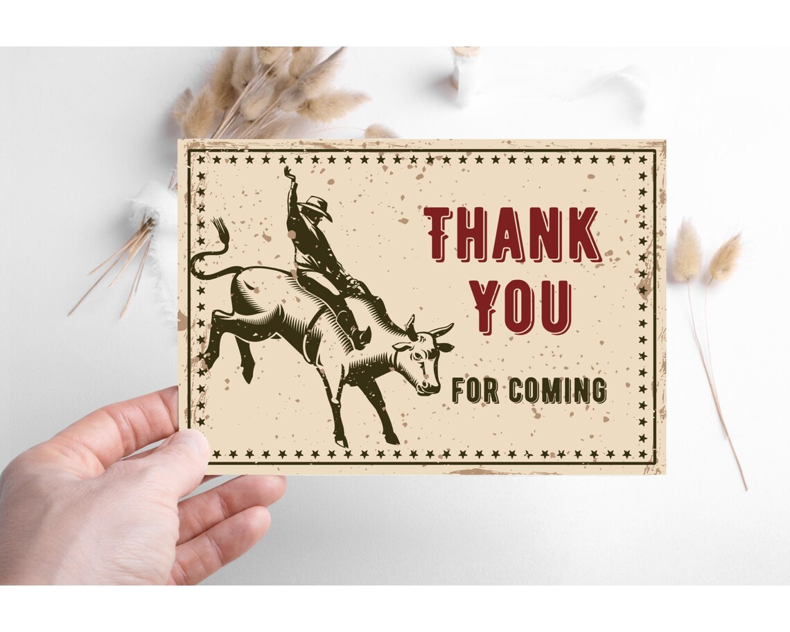 Editable Bull Rodeo Thank You Card Printable Cowboy Rustic Bull Theme ...