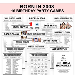 17th Birthday Party Games Born in 2008 printable Birthday activity Bundle 2008 Trivia quiz fun 17th celebration Digital Download