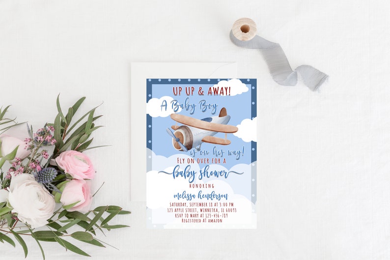 Editable Airplane Baby Shower Invitation Printableblue - Etsy
