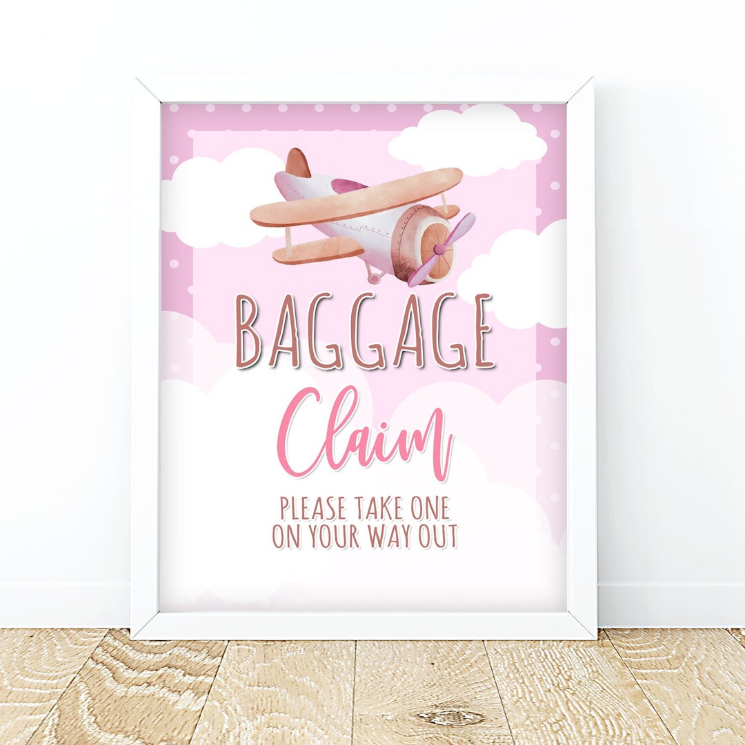 Baggage Claim Sign Baby Shower Birthday Airplane Pink Clouds Instant ...
