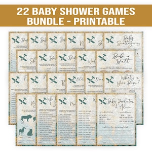 Travel Baby Shower Games Bundle Set, Travel theme, adventure theme, airplane, printable baby shower games, party games, vintage rustic, TRX7