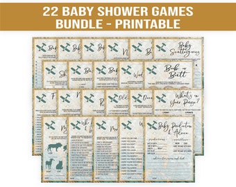 Travel Baby Shower Games Bundle Set, Travel theme, adventure theme, airplane, printable baby shower games, party games, vintage rustic, TRX7