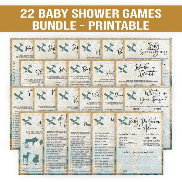 Travel Baby Shower Games Bundle Set, Travel theme, adventure theme, airplane, printable baby shower games, party games, vintage rustic, TRX7