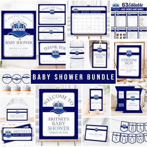 Prince Baby Shower Invitation Bundle: Royal Blue, Editable Template (Digital Printable)