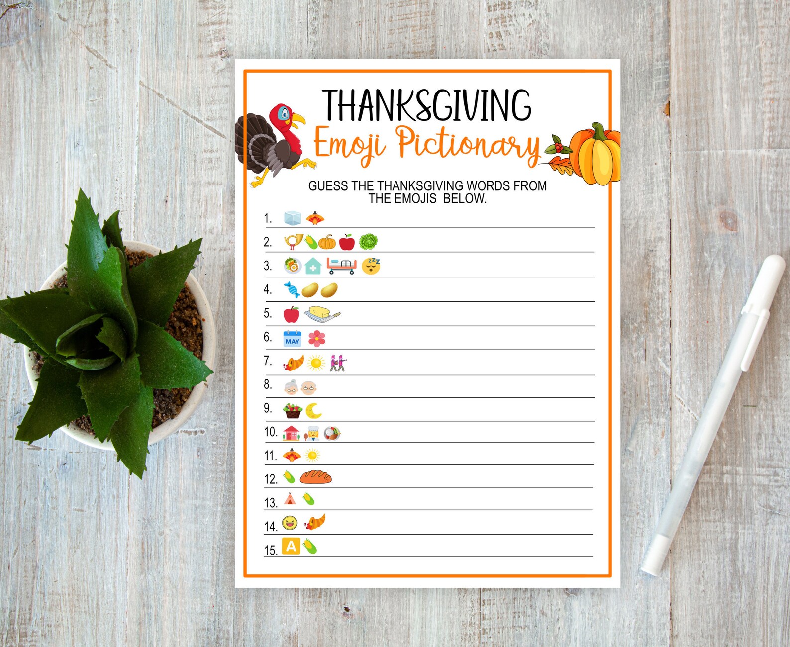 Thanksgiving Game Thanksgiving Emoji Pictionary Printable Etsy UK