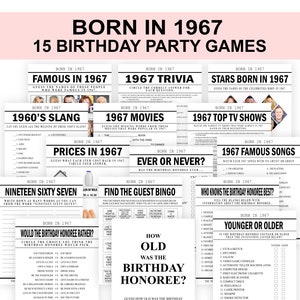 58th Birthday Games Born in 1967 Birthday Games Bundle 1967 Trivia  fun 58th birthday party games for Men Women Printable Digital Download