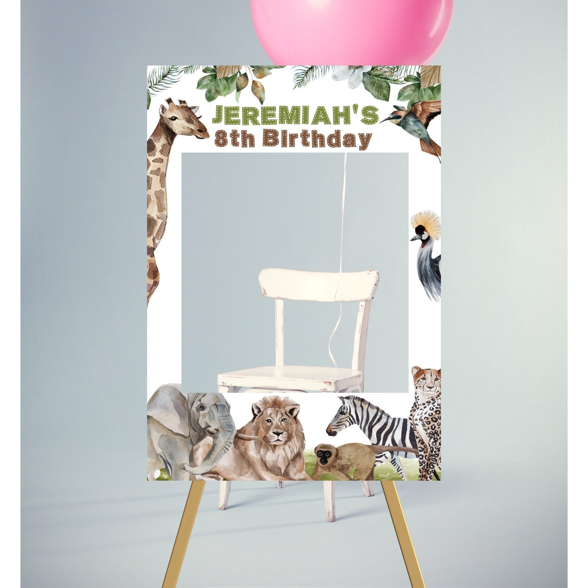 Editable Jungle Photo Frame Booth Sign Birthday Prop Jungle Etsy