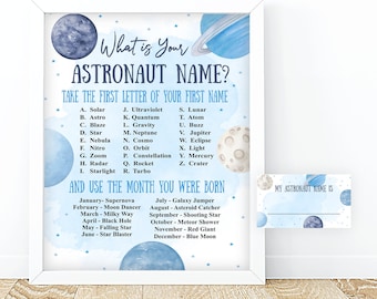 "What's Your Astronaut Name" Party Game - Includes Sign & 30 Cards For Kids' Space Birthday Party Activities & Decor