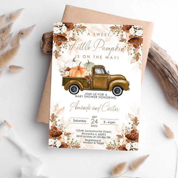 Editable Pumpkin Baby Shower Invitation Rustic Farm Truck Etsy