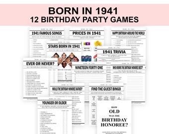 84th Birthday Party Games Born in 1941 Birthday Game  Bundle  1941 Trivia fun 84th birthday party games for women men Printable Digital