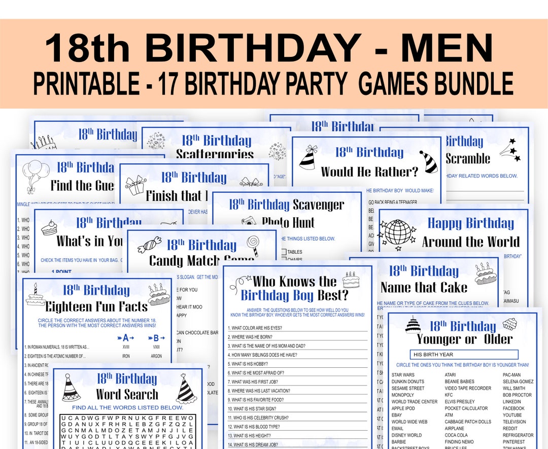 18th Birthday Party Games for Men Eighteenth Birthday Game - Etsy