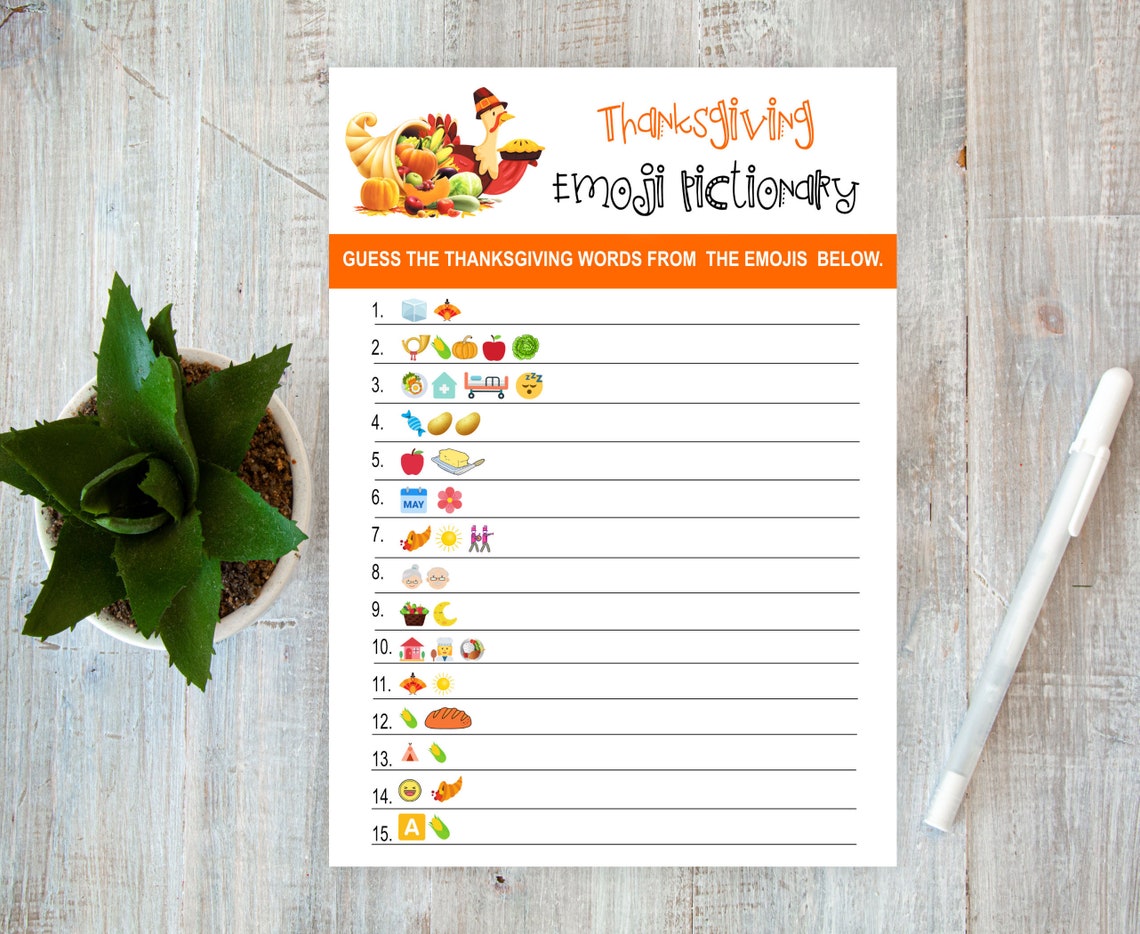 Thanksgiving Emoji Pictionary Game Thanksgiving Emoji Etsy