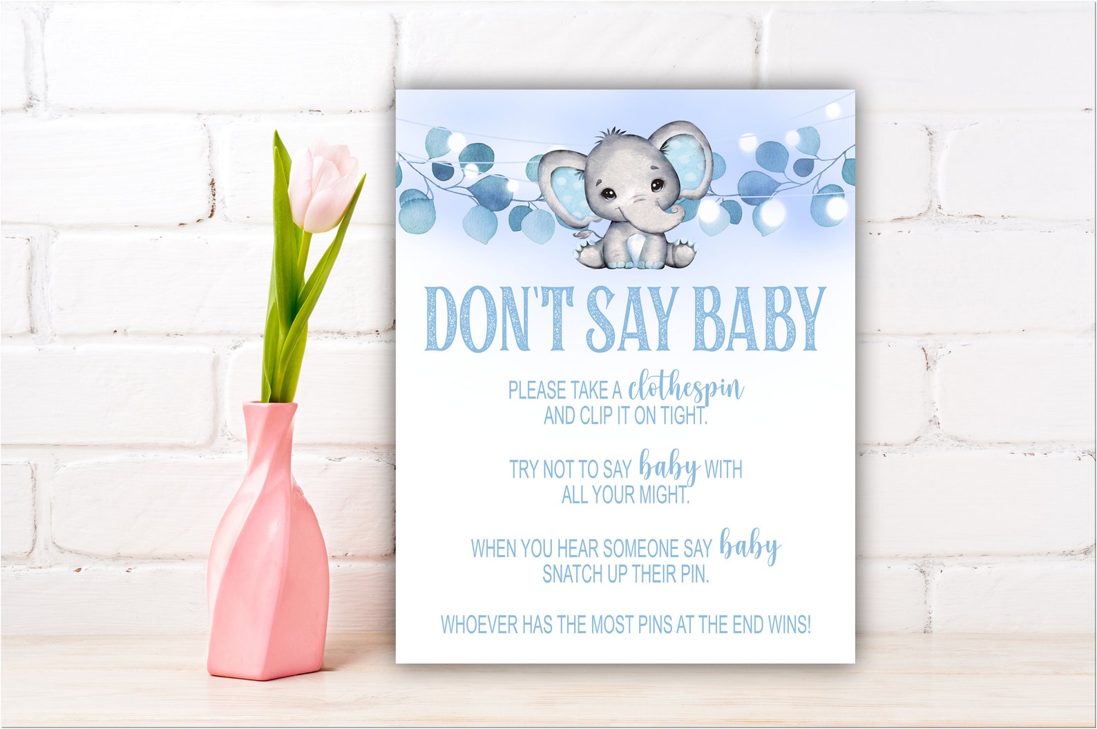 Don't Say Baby Game blue baby boy elephant baby shower | Etsy