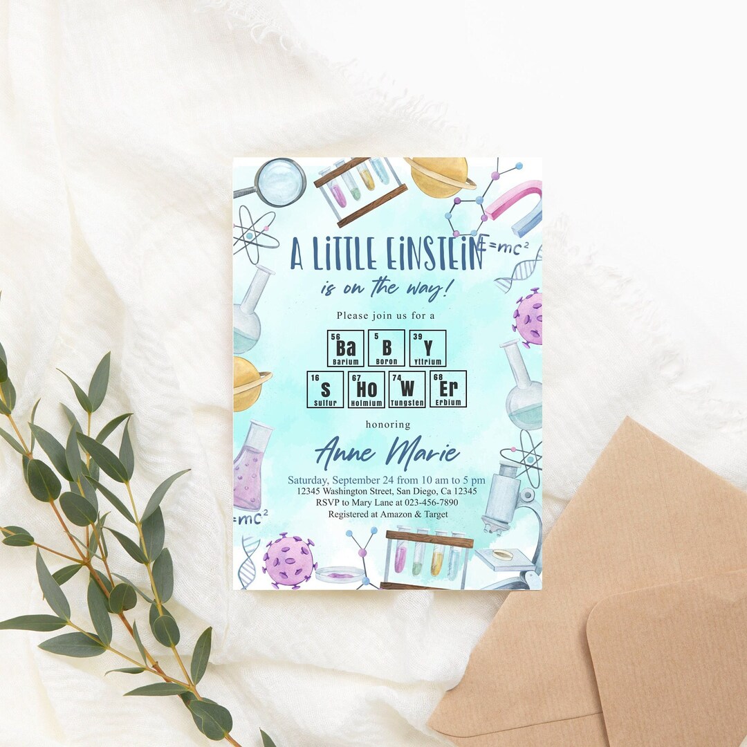 Editable Science Baby Shower Invitation Scientist Theme Baby Shower