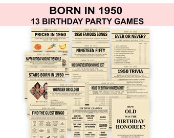 74th Birthday Party Games, born in 1950, 1950 Theme Birthday Party Games, 1950 Birthday, 74 year old, 74th Birthday, Printable, Fun Birthday