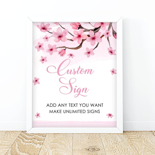 Editable Cherry Blossom Custom Sign PRINTABLE Pink Girl Birthday Decor Signs Baby Shower Pink Cherry Table Sign 8x10 Corjl Digital Download