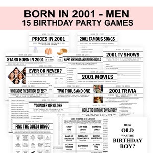 24th Birthday Party Games Born in 2001 Birthday Games Bundle 2001 Trivia, fun 24th birthday party games men Printable Digital Download