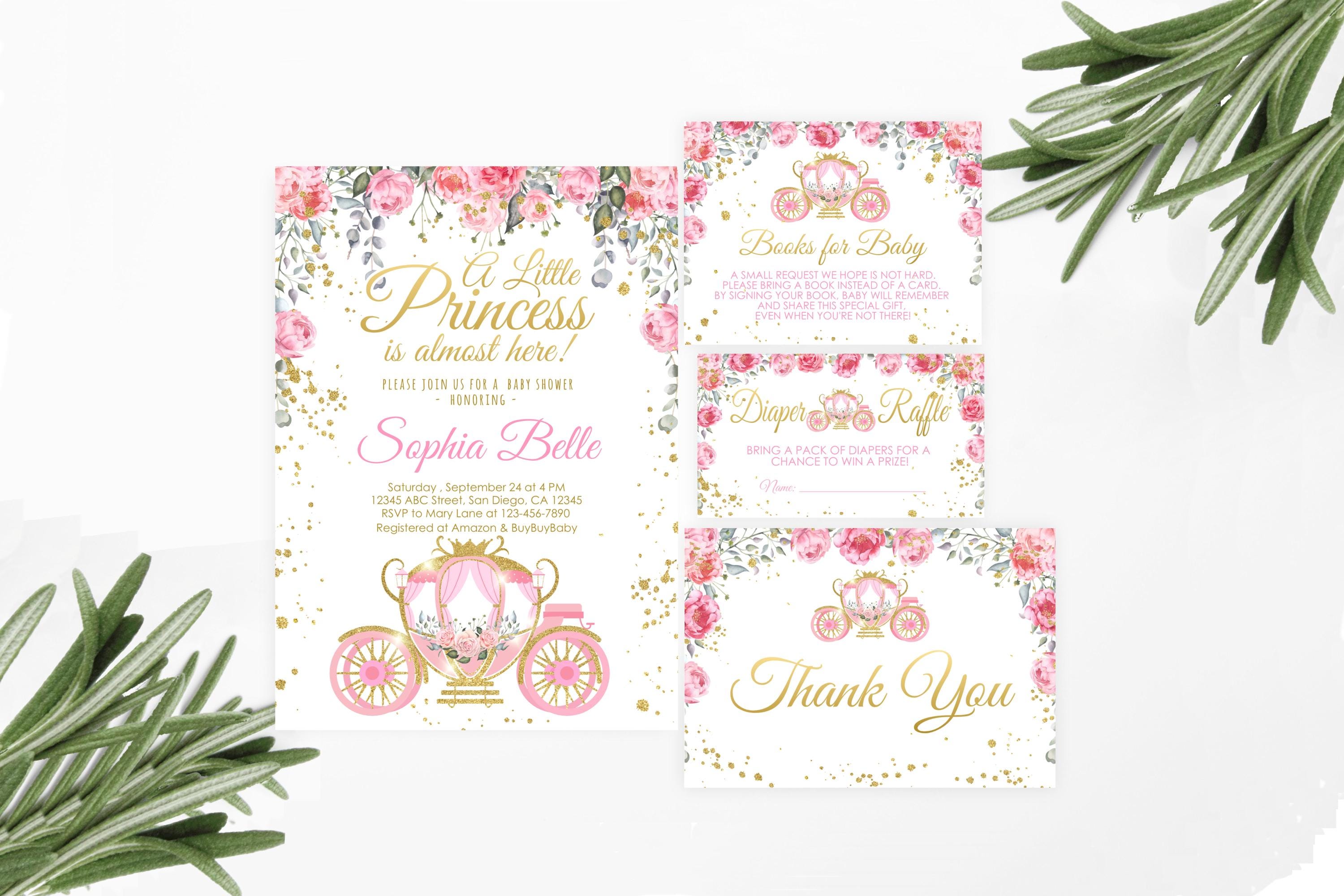 Editable Princess Baby Shower Invitation Set PRINTABLE Princess Floral ...