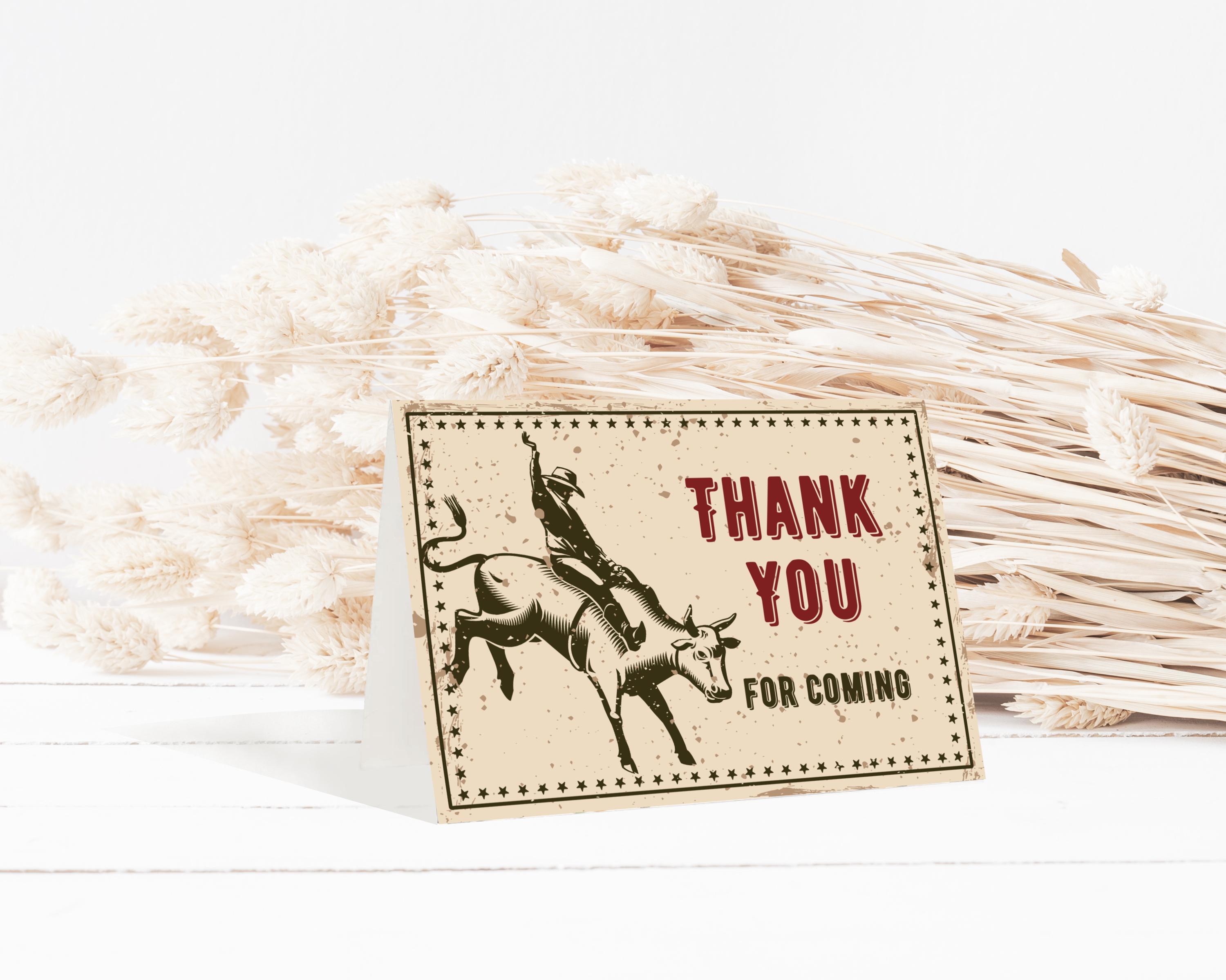 Editable Bull Rodeo Thank You Card Printable Cowboy Rustic Bull Theme ...