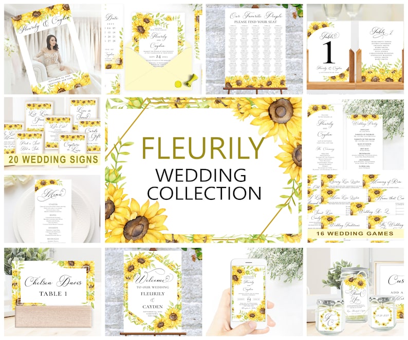 Editable Sunflower Wedding Bundle Template DIY Printable - Etsy