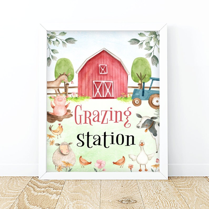 Grazing Station Sign Farm Animals Barnyard Food Sign Decor Red Etsy
