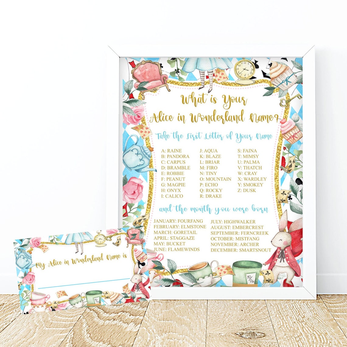 Alice Wonderland Board Name Sign Alice Wonderland Name Card - Etsy