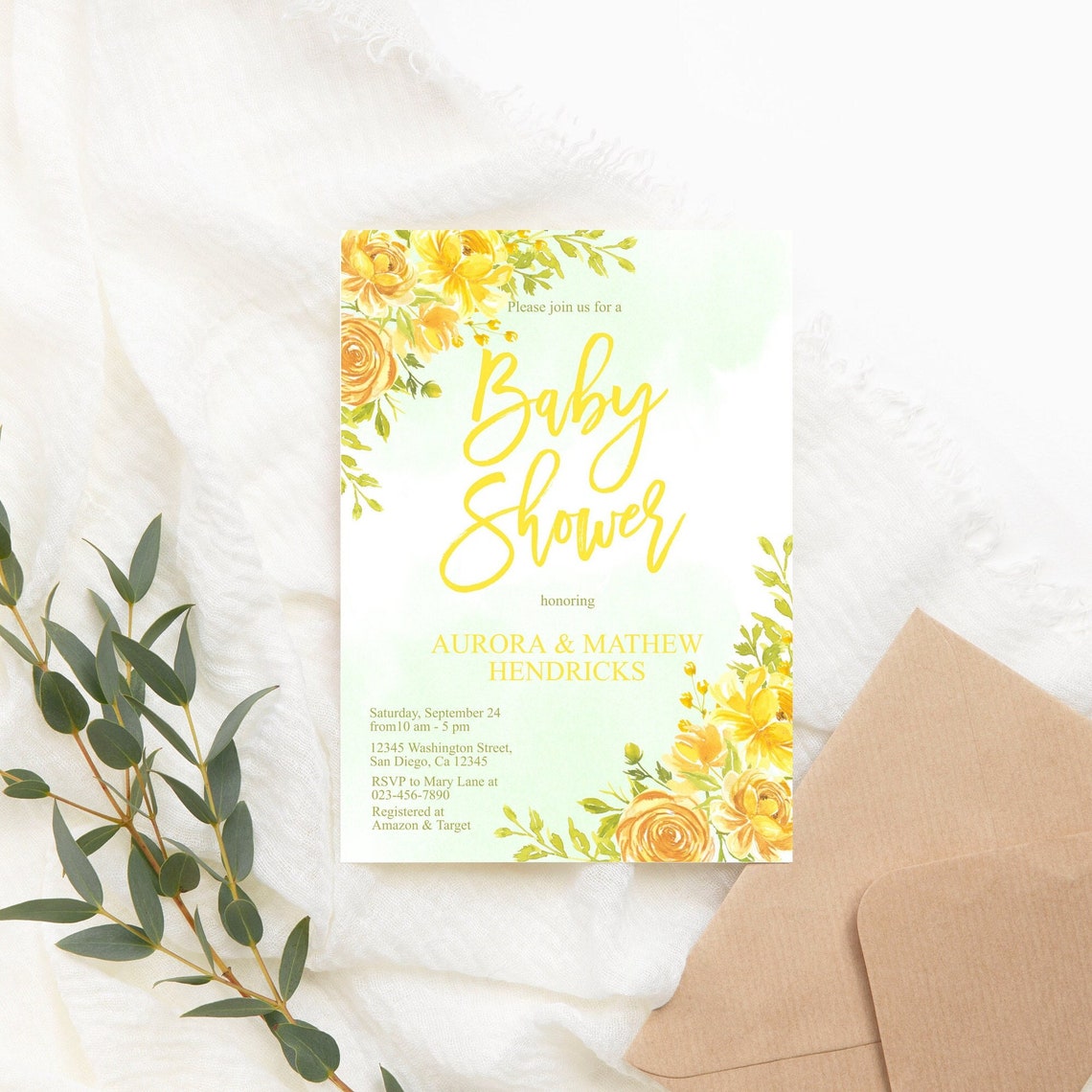 Editable Yellow Baby Shower Invitation Yellow Flower Baby Etsy