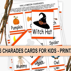 Halloween Charades for Kids, Halloween Charades with Pictures for kids, Charades for kids, Halloween Theme Charades, Printable Charades