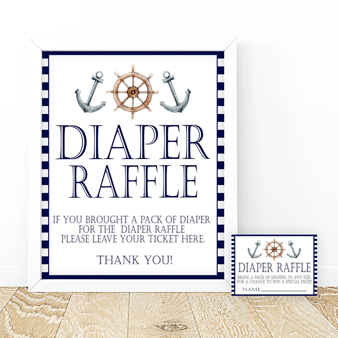 Nautical Diaper Raffle Tickets and Sign Blue Nautical Baby Shower Game ...