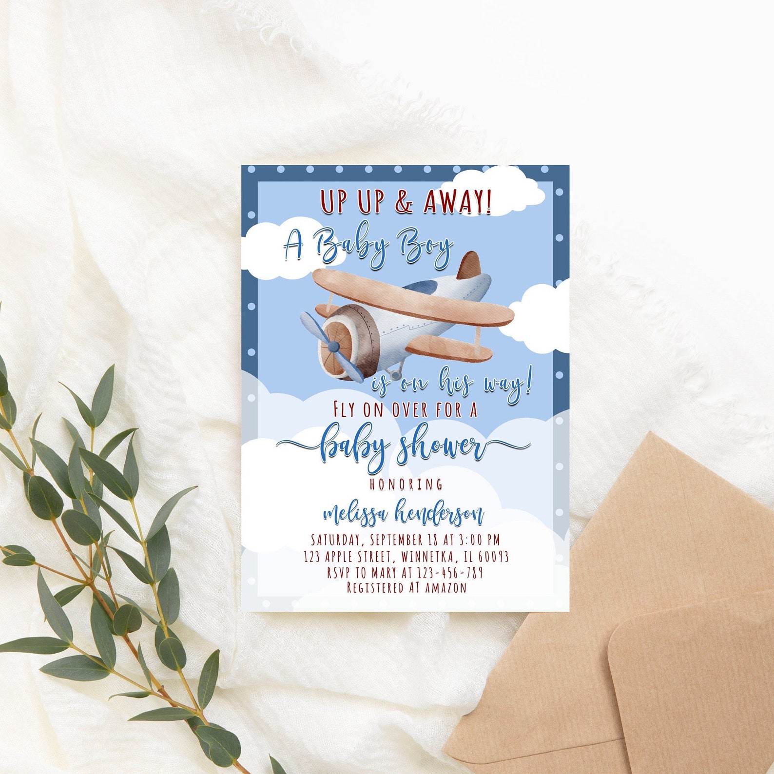 Editable Airplane Baby Shower Invitation Set PRINTABLE Blue - Etsy