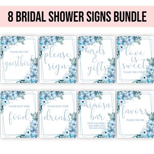 Blue Floral Bridal Shower Signs: Party Decor (Digital Download)