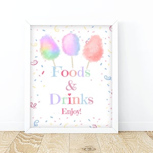 Cotton Candy Food Drink Sign Table Decor PRINTABLE Birthday Party Sign Drinks Sign Food Drinks Sign Sweet Birthday Sign Food Digital