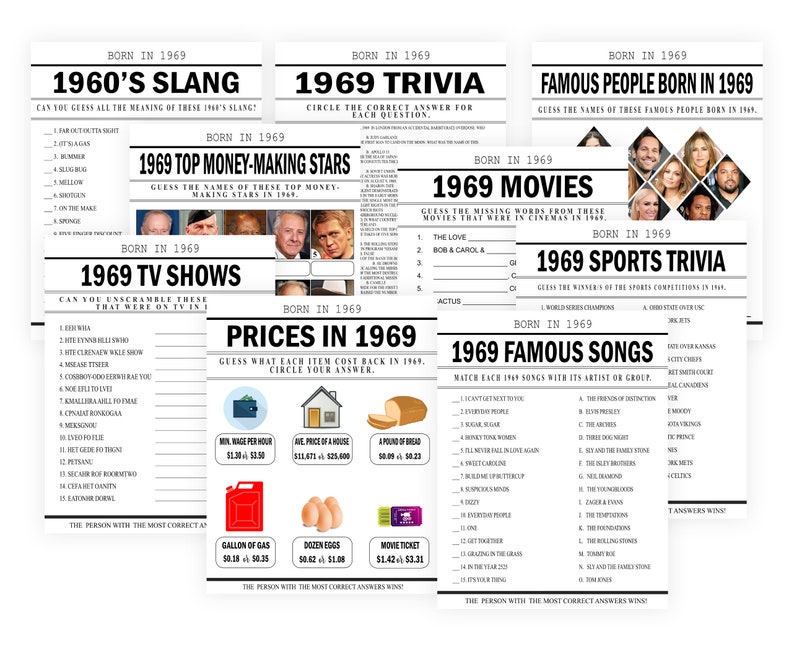 57th Birthday Game, Born in 1969 Fun Activities , 1969 Trivia Quiz, Fun ...