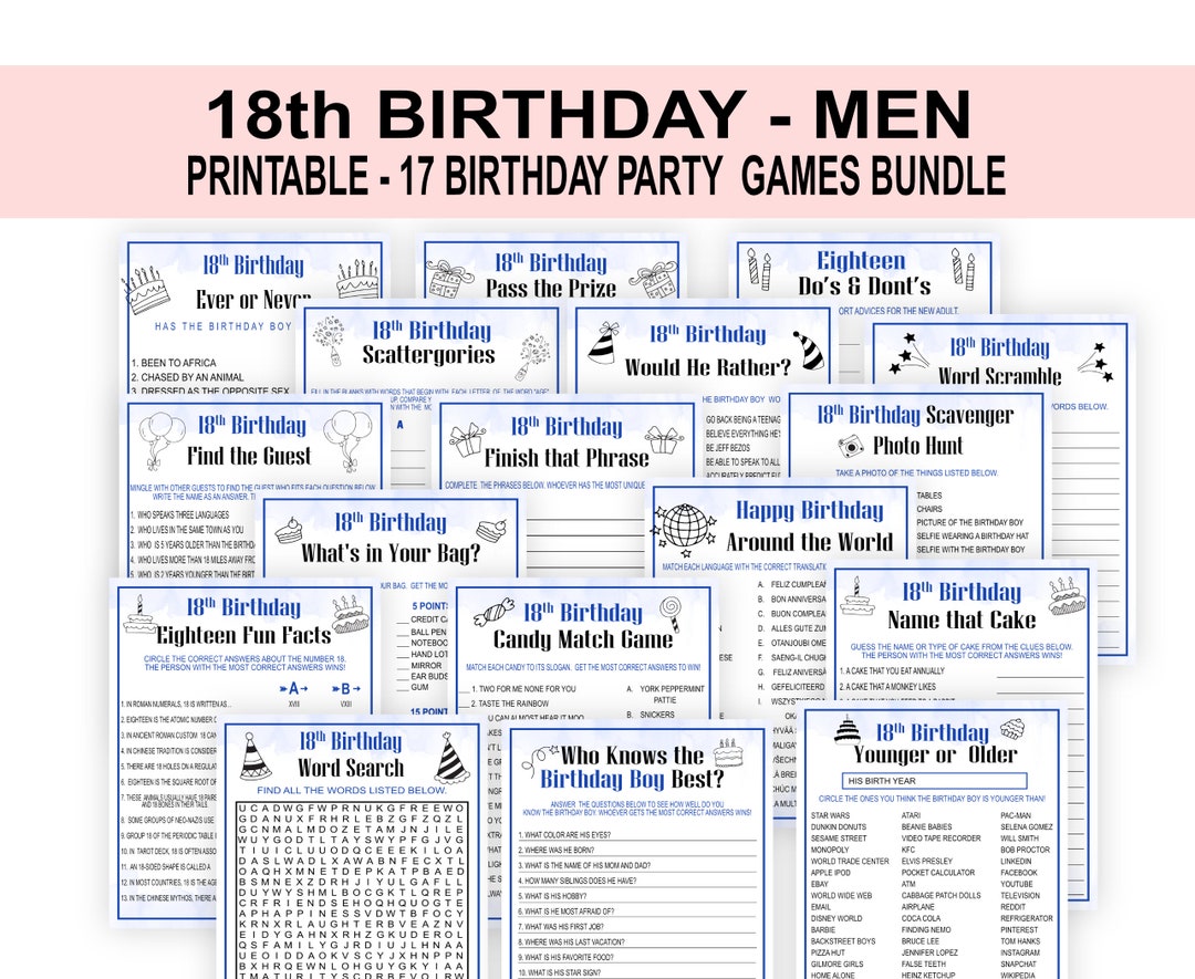 18th Birthday Party Games for Men, Eighteenth Birthday Game, Birthday