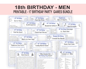 18e anniversaire de jeux pour hommes : lot bleu imprimable (PDF)