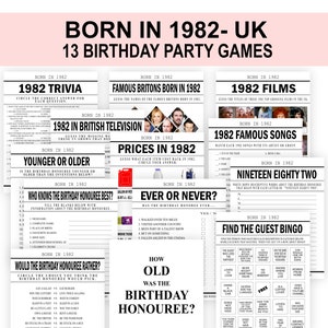 43rd Birthday 1982 Trivia Games Bundle: UK Edition (Printable Download)