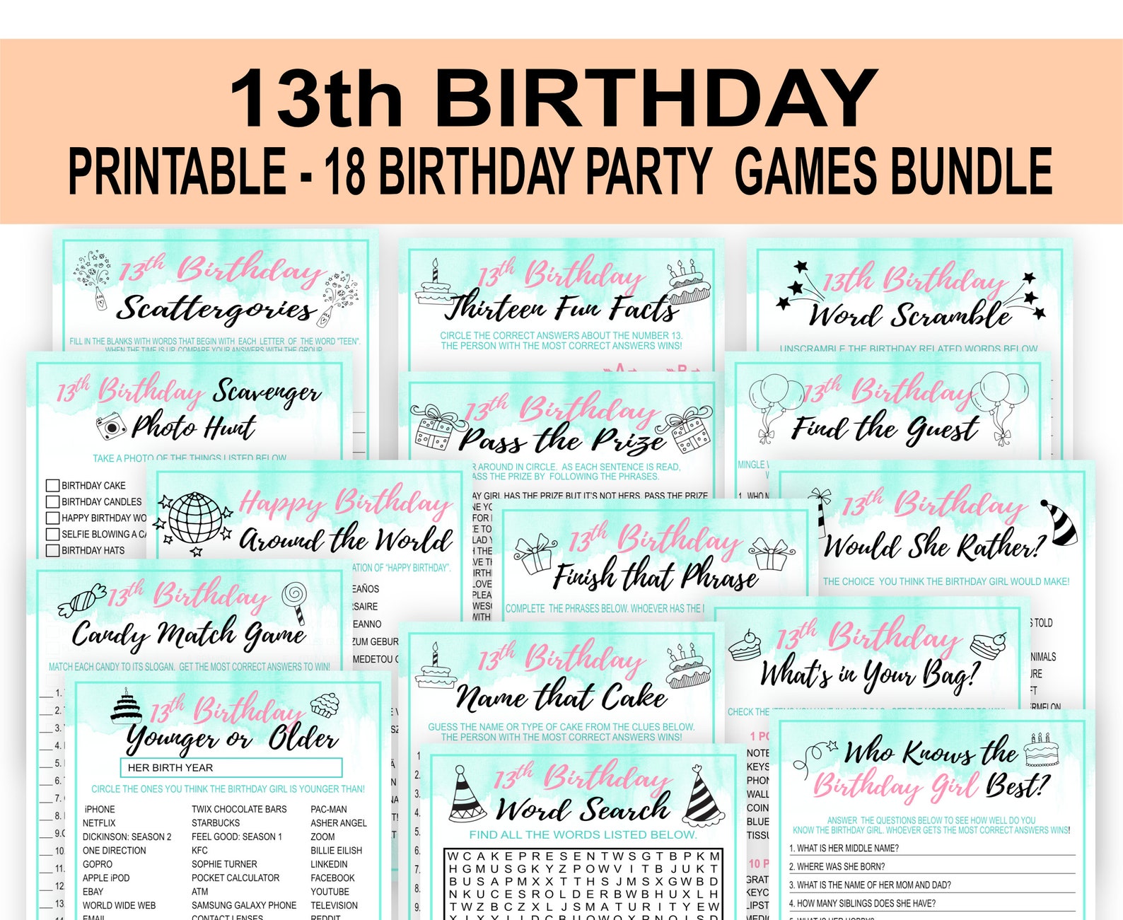 13th Birthday Party Games For Girls Thirteenth Birthday Game Etsy Canada