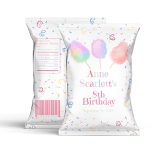 Editable Cotton Candy Chip Bag Label  PRINTABLE Cotton Candy Chip Bag Favor DIY Chip Bag Label Sweet Cotton Birthday party Corjl Template