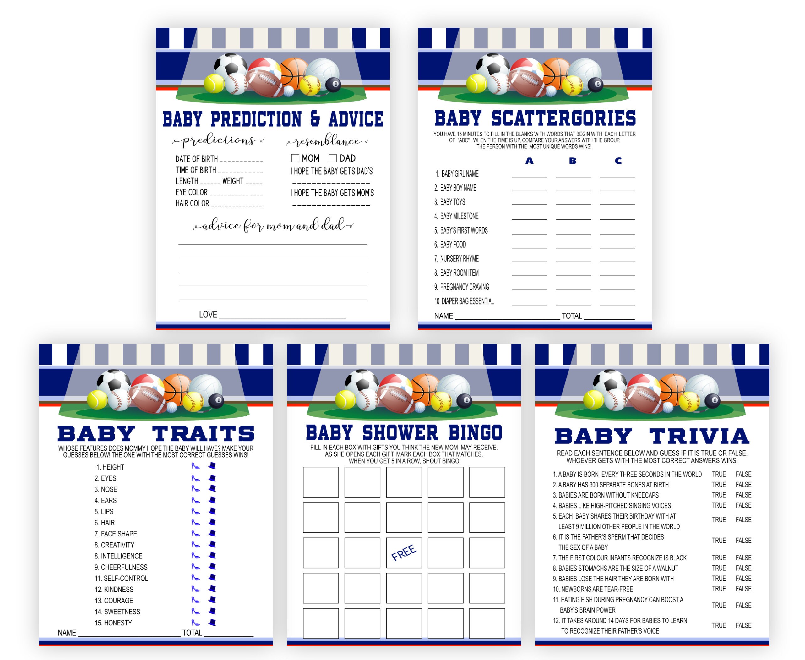 Sports Baby Shower Games Bundle Pack Sports Theme Etsy