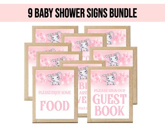 Pink Elephant baby shower signs, Baby Girl baby shower table decor, baby shower decoration, baby pink, instant download,PRINTABLE, elephant