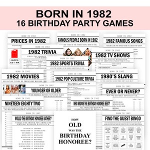 42nd Birthday Games Born in 1982 Games Bundle 1982 Trivia 41st birthday party PRINTABLE games for Men Women Digital Download Back in 1982