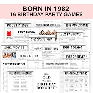 42nd Birthday Games Born in 1982 Games Bundle 1982 Trivia 41st birthday party PRINTABLE games for Men Women Digital Download Back in 1982