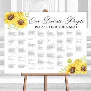 Bearbeitbarer Hochzeit Sitzplan Sitzplan Sonnenblume Sitzplan Gelb Blumen Party Dekor Rustikaler Garten Druckbare Download Vorlage FLEURILY
