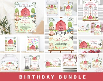 Farm Birthday Invitation Bundle: Barnyard Party Decor (Editable Corjl Template)