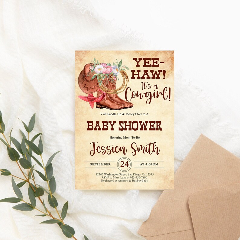 Editable Cowgirl Baby Shower Invitation Cowgirl Yeehaw Etsy